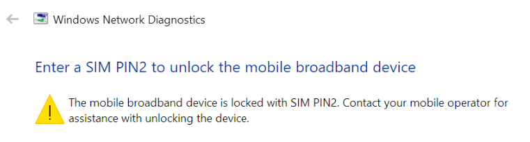 Enter a SIM PIN2 to unlock the mobile broadband device